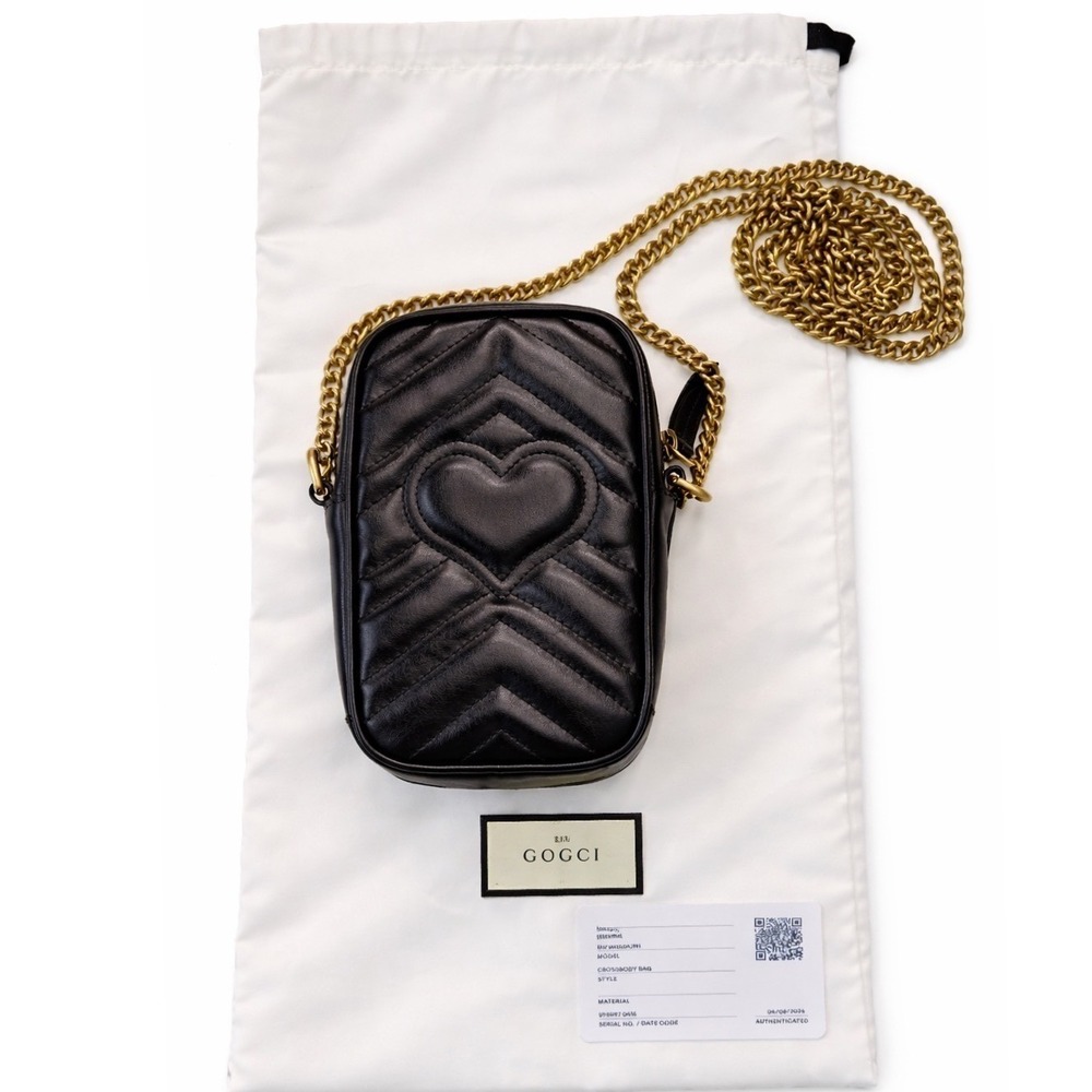 Gucci‎ GG Marmont Vertical Mini Crossbody Bag Black Leather EUC Authentic - Picture 4 of 13